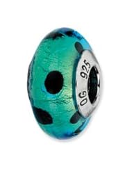 Sterling Silver Teal with Black Dots Italian Murano Glass Charm