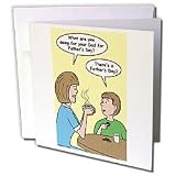 Rich Diesslins Funny General Cartoons - Fathers Day discussion between mother and son - Greeting Cards-12 Greeting Cards with envelopes