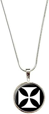 Iron Maltese Cross Pendant with Sterling Silver Plated Chain