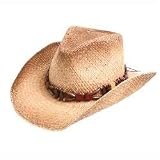 Adults Unisex Cowboy Straw bush hat with Wooden Band