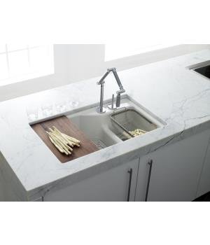 KOHLER K-6411-2K-0 Indio Undercounter Double Offset Basin Kitchen Sink with Two-Hole Faucet Drilling, White On Sale