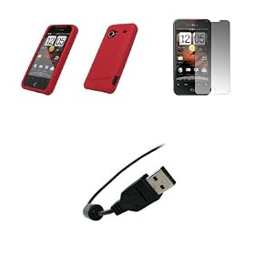HTC Droid Incredible - Premium Red Soft Silicone Gel Skin Cover Case + Crystal Clear Screen Protector + USB Data Sync Charge Cable for HTC Droid Incredible: Electronics