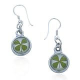 Chuvora Sterling Silver Real Irish Four Leaf Clover, Symbol of Good Luck, Round Dangle Earrings Fashion Jewelry, St.Patrick's day gift