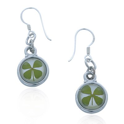 Irish Four Leaf Clover Round Dangle Earrings from Chuvora