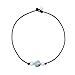 Handmade 9-10mm Freshwater Cultured Pearl Turquoise Choker Necklace on Black Genuine Leather Cord 16