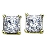 0.50 Carat (ctw) 14K Yellow Gold Princess White Diamond Stud Earrings
