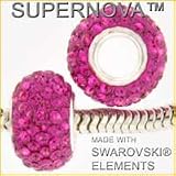 .925 Silver Hot Pink Crystal Pave European Charm Bead Compatible with Biagi Bracelets