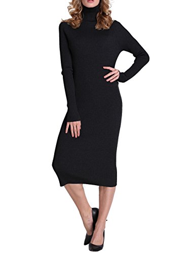 Firpearl Women's Ribbed Turtleneck Long Sleeve Maxi Long Sweater Dress