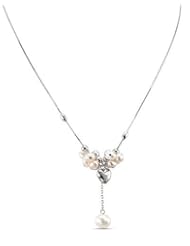 CleverEve Designer Series Pearl Necklace With Puff Heart Pendant Sterling Silver