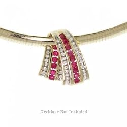 Red Ruby & White Diamond Slide Pendant is Solid Yellow Gold