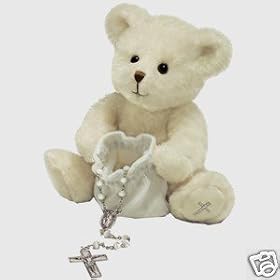 Russ Bear with Rosary christening,baptism,communion gifts