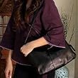 Leather shoulder bag, 'Black Butterfly'
