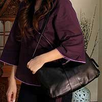 Leather shoulder bag Black Butterfly