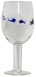 Hand Blown Glass Blue Fish Goblet Glass 8.5"H Set of Four