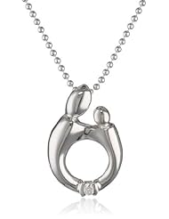 Sterling Silver Polished Oval Mother and Child with Diamond Pendant Necklace , 18"