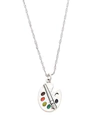 Sterling Silver Enamel Artist Paint Palette and Brush with Thin Singapore Necklace