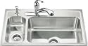 KOHLER Toccata High and Low Self-Rimming Kitchen Sink with Faucet On Left-Hand and Three-Hole Faucet Punching #3347L-3-NA