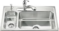 KOHLER K-3347L-3-NA Toccata High/Low Self-Rimming Kitchen Sink