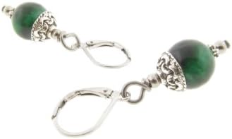 Orchid Cove Handcrafted Green Tiger Eye Earrings with Stainless Steel Leverback Earwires