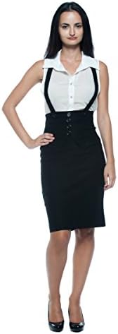 Women's Plus Black High Waist Suspender Halter Work Business Pencil Wiggle Skirt