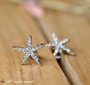 Kitty-Party Jewelry Crystal Sea Star Starfish Earrings Studs