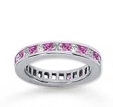 1 1/2Ct Pink Sapphire and Diamond 14K W Gold Eternity Band