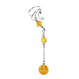 Sterling Silver Right Only Pierceless Long Dangle Sphere Yellow Amber Ear Cuff Wrap