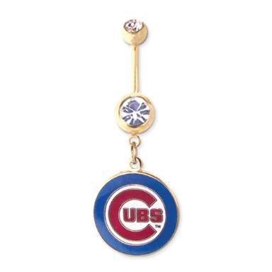 Chicago Cubs 316L Stainless Steel Belly Ring with Cubic Zirconia - 14G - 5/8 Inch Bar Length - Sold Individually