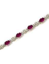 10K White Gold Oval Ruby and Diamond Bracelet