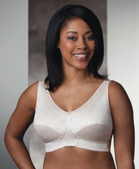 Full Support Embossed Softcup Pocket/Post-Mastectomy Bra -- Naturalwear "Rose" (38D, White)
