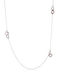 Hello Kitty Girls Silhouette Sterling Silver Rose Gold Bow Crystal Accented Heart Necklace, 32"