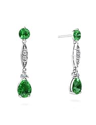 Created Emerald 14kt White Gold Dangle Drop Earrings