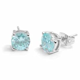 Sterling Silver Simulated Aquamarine CZ round Stud Earrings
