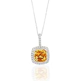 BRILLIANT 2.18 CT CITRINE AND DIAMOND 14K WHITE GOLD PENDANT