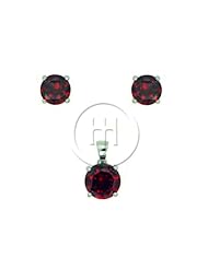 Sterling Silver -Round Stud Earrings Set Garnet CZ (PS-1007-G)