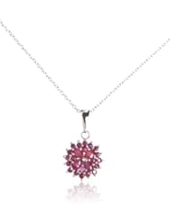 1.80 Carat Genuine Ruby Flower Shape Sterling Silver Pendant