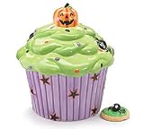 Cupcake Shape Halloween Cookie Jar With Jack-O-Lantern/Pumpkin On Top