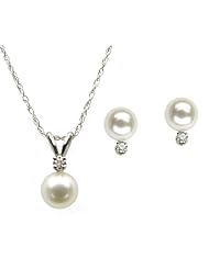 Classic Freshwater Pearl Diamond Studs and Pendants