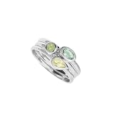 Boma Sterling Silver, Green Amethyst, Peridot  Light Citrine Stacking Rings