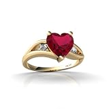 14K Yellow Gold Heart Created Ruby and Diamond Ring
