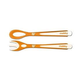 Mebby Baby Cutlery Set (2 x Spoons / 2 x Forks, White / Orange)
