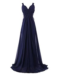 Sexy V-neck Floor Length Chiffon Sequined Backless   Ball Gown Party Dress/Wedding Dress 