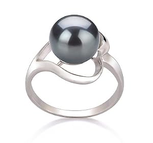 PearlsOnly Sonja Schwarz 9-10mm AA Süßwasser Platin 750 Perle Ring Size 59 (18.8)