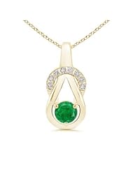 Infinity Knot Diamond and Emerald Pendant Necklace - 0.45 ct TGW