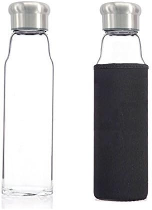 July Sky Stylish Portable Handmade Healthy Glass Water Bottle with Nylon Sleeve BPA-Free and Eco Friendly - 18.5oz,Silver