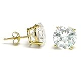 14K Yellow Gold Cubic Zirconia CZ Stud Earrings 4MM