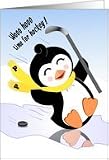 Happy Birthday, Fraternity Brother! Have a Pucking Good Time!, Cute Hockey Playing Penguin Card