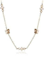 Swarovski Elements Faceted Crystal Butterfly, Rondelle and Bicone Bead Station with Gold Plated Sterling Silver Chain Necklace, 18"