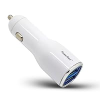 PowerGen 2.4Amps / 12W Dual USB Car charger Designed for Apple and Android Devices - White