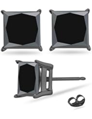 1.50 Cts of 4.30-4.70 mm AA Princess Black Diamond Stud Earrings in 14K Blackened White Gold
